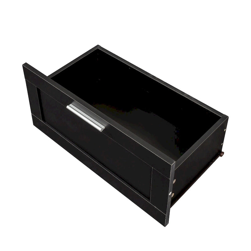 Meuble TV avec 3 étagères ouvertes et 3 tiroirs – Noir/Blanc, Panneau de densité minimaliste moderne, 1 à 2 utilisateurs