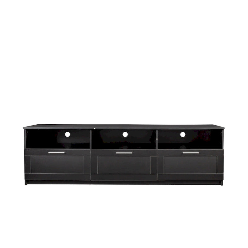 Meuble TV avec 3 étagères ouvertes et 3 tiroirs – Noir/Blanc, Panneau de densité minimaliste moderne, 1 à 2 utilisateurs