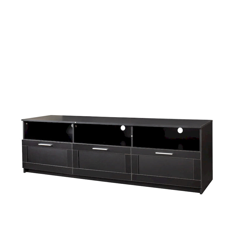 Meuble TV avec 3 étagères ouvertes et 3 tiroirs – Noir/Blanc, Panneau de densité minimaliste moderne, 1 à 2 utilisateurs