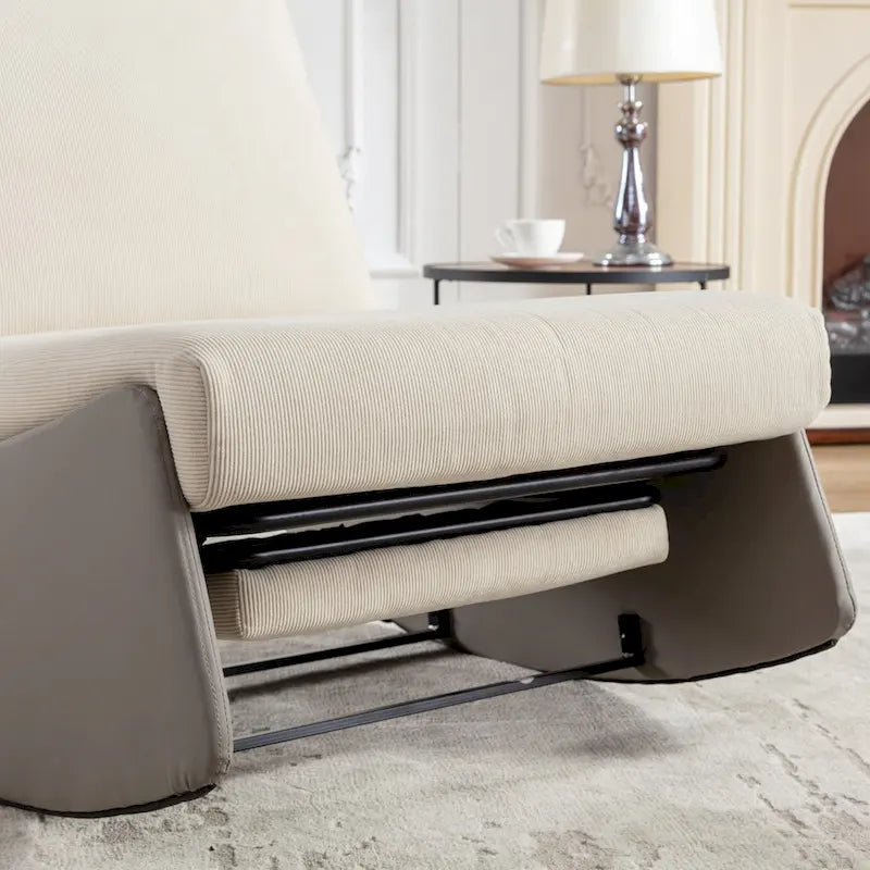 Fauteuil à bascule et inclinable en velours côtelé avec repose-pieds – Monoplace (Gris+Beige / Orange+Beige)