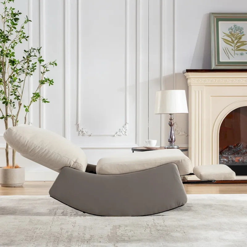 Fauteuil à bascule et inclinable en velours côtelé avec repose-pieds – Monoplace (Gris+Beige / Orange+Beige)