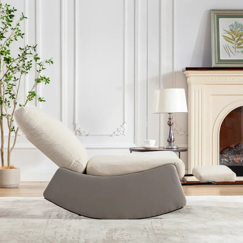 Fauteuil à bascule et inclinable en velours côtelé avec repose-pieds – Monoplace (Gris+Beige / Orange+Beige)