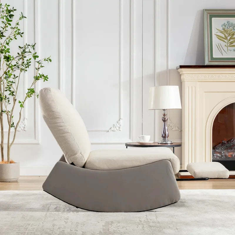 Fauteuil à bascule et inclinable en velours côtelé avec repose-pieds – Monoplace (Gris+Beige / Orange+Beige)