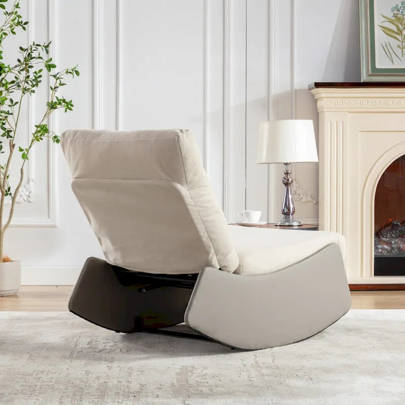 Fauteuil à bascule et inclinable en velours côtelé avec repose-pieds – Monoplace (Gris+Beige / Orange+Beige)