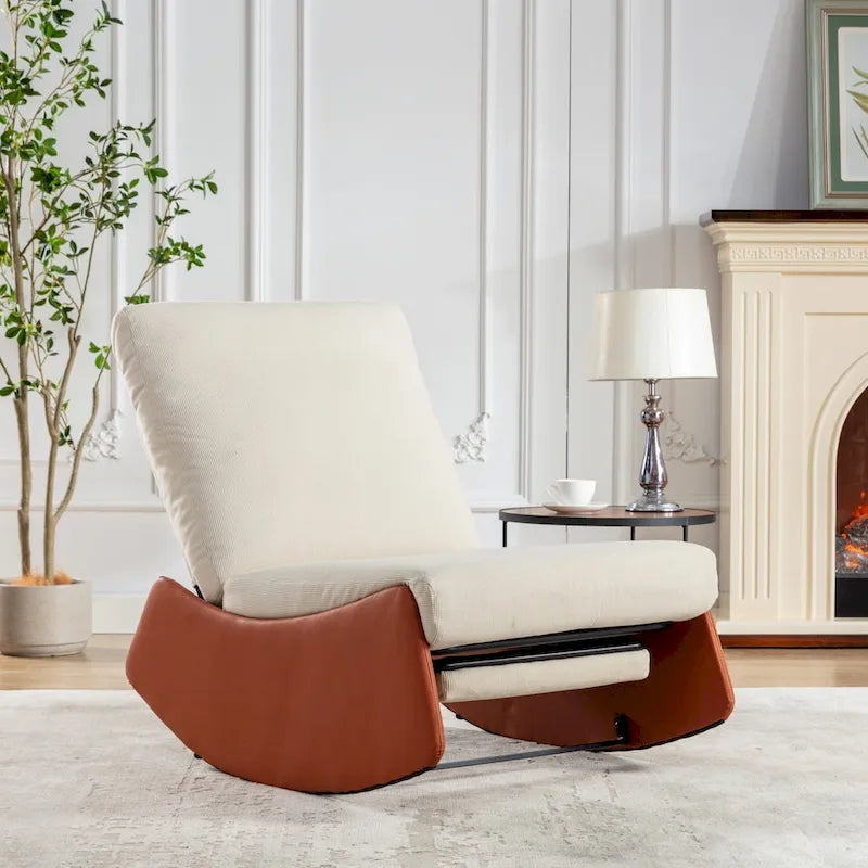 Fauteuil à bascule et inclinable en velours côtelé avec repose-pieds – Monoplace (Gris+Beige / Orange+Beige)
