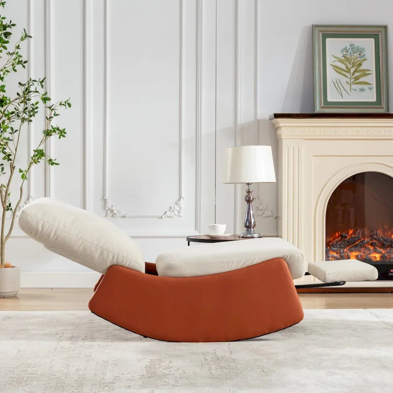 Fauteuil à bascule et inclinable en velours côtelé avec repose-pieds – Monoplace (Gris+Beige / Orange+Beige)