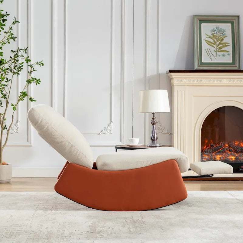 Fauteuil à bascule et inclinable en velours côtelé avec repose-pieds – Monoplace (Gris+Beige / Orange+Beige)