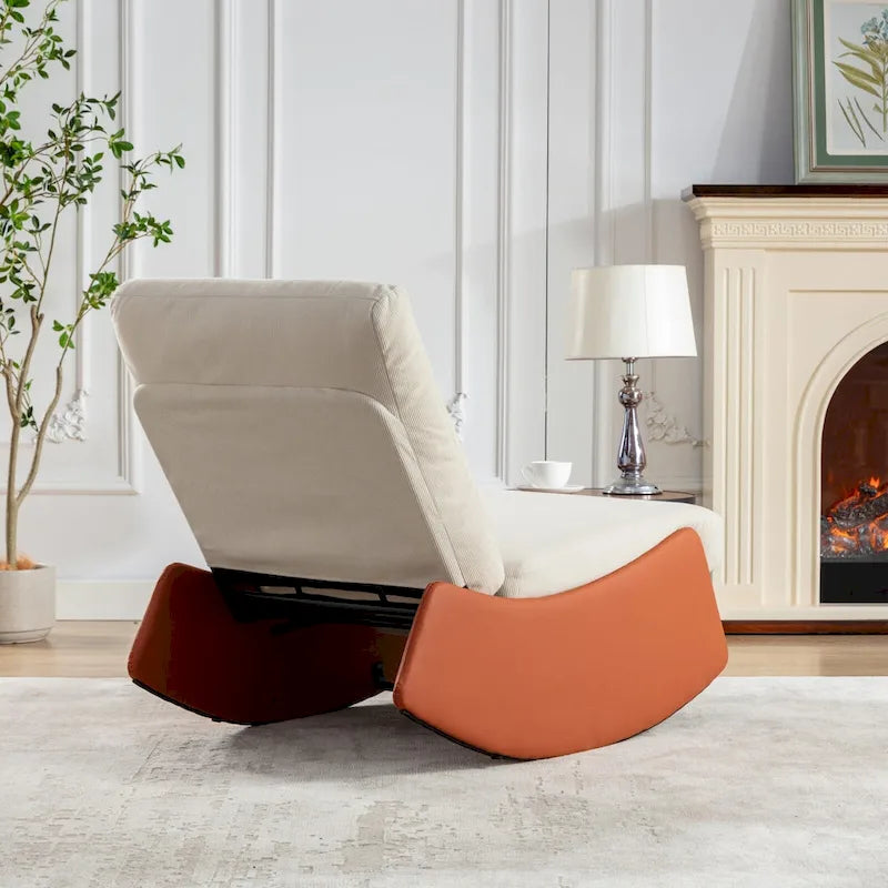 Fauteuil à bascule et inclinable en velours côtelé avec repose-pieds – Monoplace (Gris+Beige / Orange+Beige)