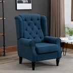 Fauteuil d'appoint bleu en tissu à haut dossier et capitons pour 1 personne
