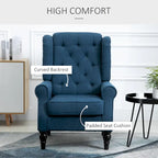Fauteuil d'appoint bleu en tissu à haut dossier et capitons pour 1 personne