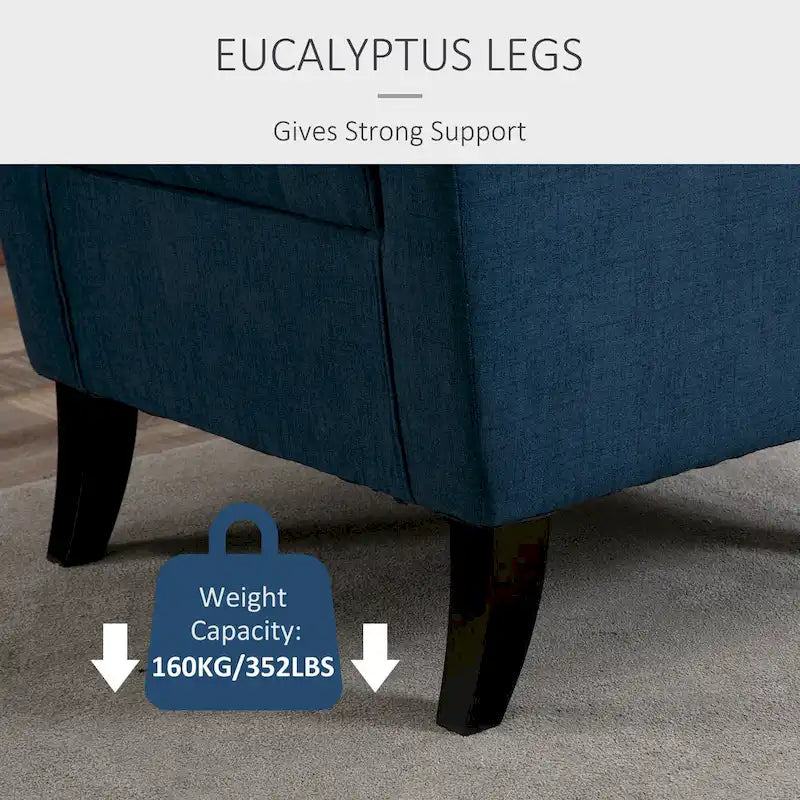 Fauteuil d'appoint bleu en tissu à haut dossier et capitons pour 1 personne