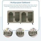 Meuble TV avec armoire de rangement et portes en verre – Bleu marine / Blanc antique / Or antique, MDF et pieds en fer style médiéval vintage, 1–2 utilisateurs