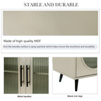 Meuble TV avec armoire de rangement et portes en verre – Bleu marine / Blanc antique / Or antique, MDF et pieds en fer style médiéval vintage, 1–2 utilisateurs