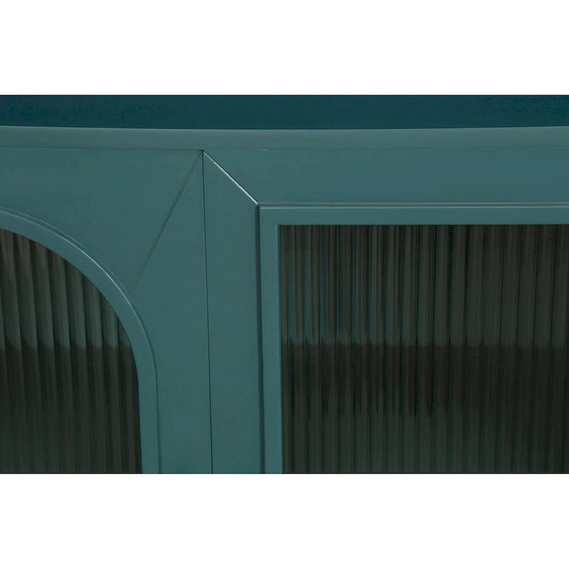 Meuble TV avec armoire de rangement et portes en verre – Bleu marine / Blanc antique / Or antique, MDF et pieds en fer style médiéval vintage, 1–2 utilisateurs