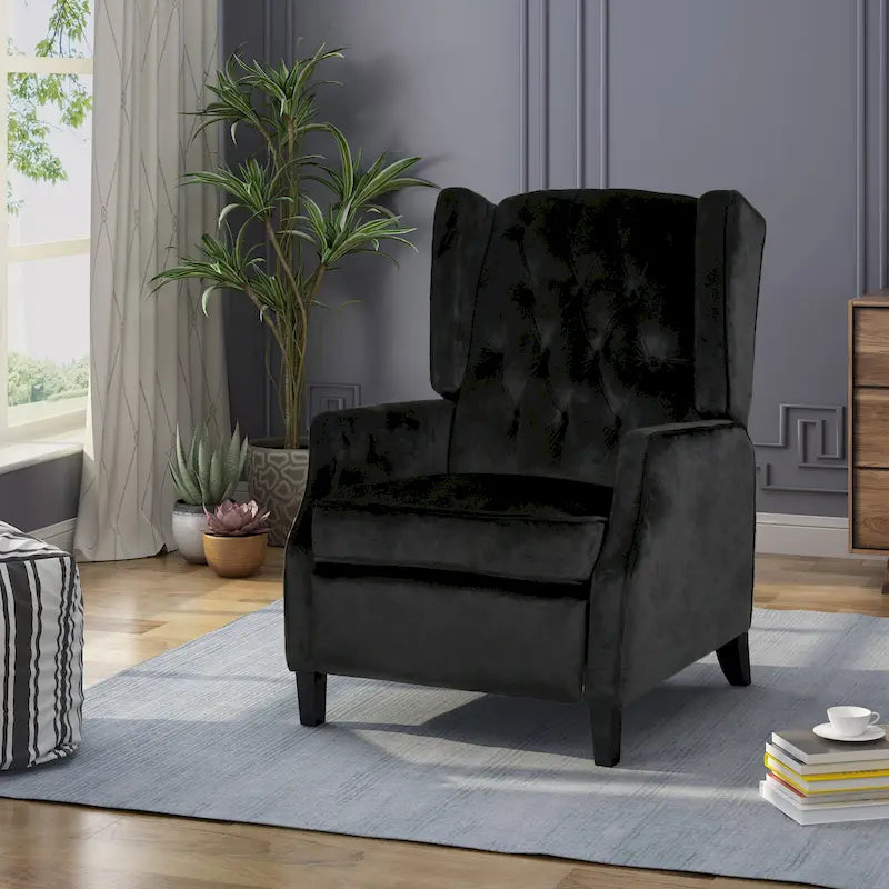Fauteuil inclinable à dossier haut et dossier rabattable en velours noir de style Mid-Century pour 1 personne
