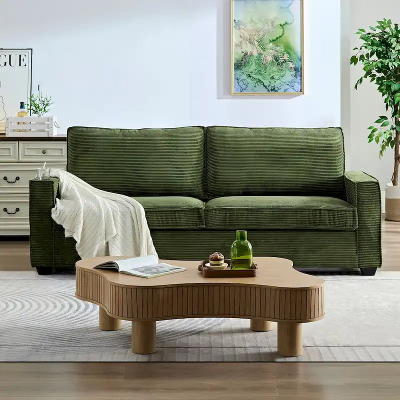Canapé deux places moderne en velours côtelé marron / vert / beige