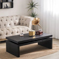 Table basse rectangulaire à 2 niveaux – Noir antique, bois de frêne industriel et cadre thermolaqué, pour une personne