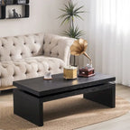 Table basse rectangulaire à 2 niveaux – Noir antique, bois de frêne industriel et cadre thermolaqué, pour une personne