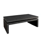 Table basse rectangulaire à 2 niveaux – Noir antique, bois de frêne industriel et cadre thermolaqué, pour une personne