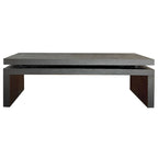 Table basse rectangulaire à 2 niveaux – Noir antique, bois de frêne industriel et cadre thermolaqué, pour une personne