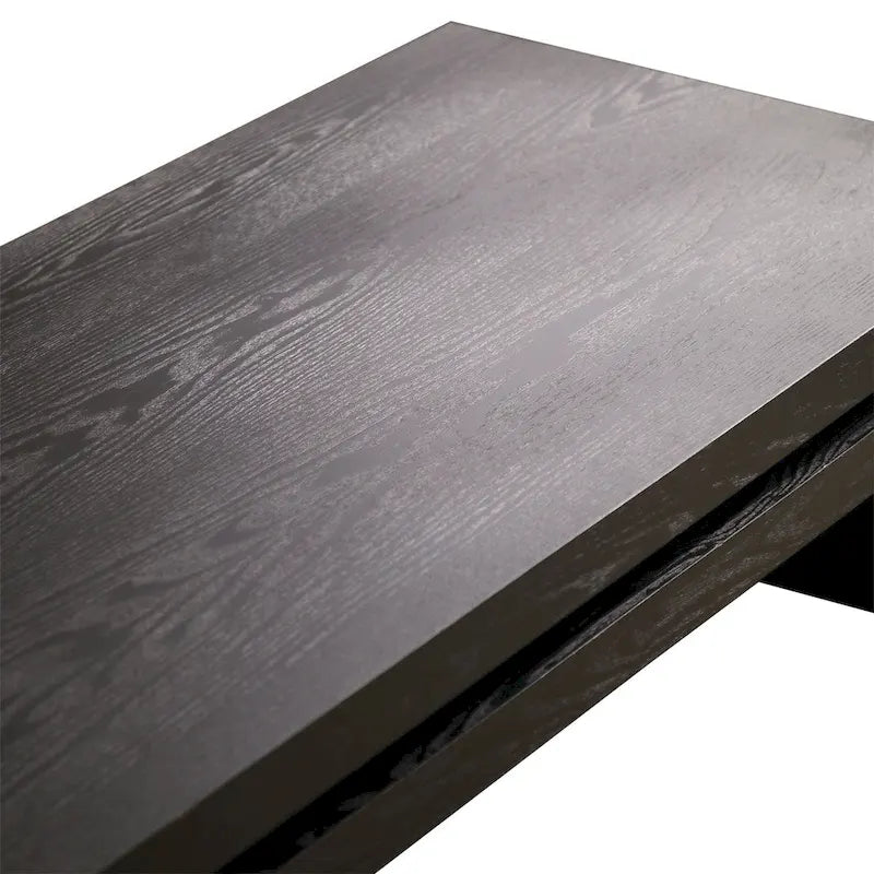 Table basse rectangulaire à 2 niveaux – Noir antique, bois de frêne industriel et cadre thermolaqué, pour une personne