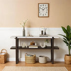 Console avec étagère – Naturel / Gris lavé / Bleu marine / Blanc antique / Espresso, dessus en bois d'hévéa rétro et effet marbre, utilisateur unique