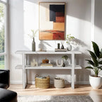 Console avec étagère – Naturel / Gris lavé / Bleu marine / Blanc antique / Espresso, dessus en bois d'hévéa rétro et effet marbre, utilisateur unique