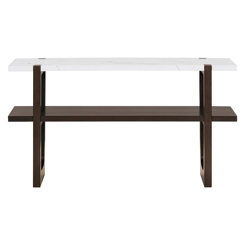 Console avec étagère – Naturel / Gris lavé / Bleu marine / Blanc antique / Espresso, dessus en bois d'hévéa rétro et effet marbre, utilisateur unique