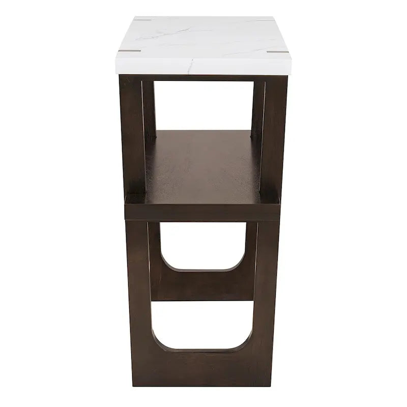 Console avec étagère – Naturel / Gris lavé / Bleu marine / Blanc antique / Espresso, dessus en bois d'hévéa rétro et effet marbre, utilisateur unique