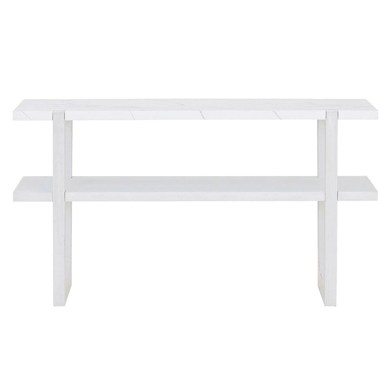 Console avec étagère – Naturel / Gris lavé / Bleu marine / Blanc antique / Espresso, dessus en bois d'hévéa rétro et effet marbre, utilisateur unique