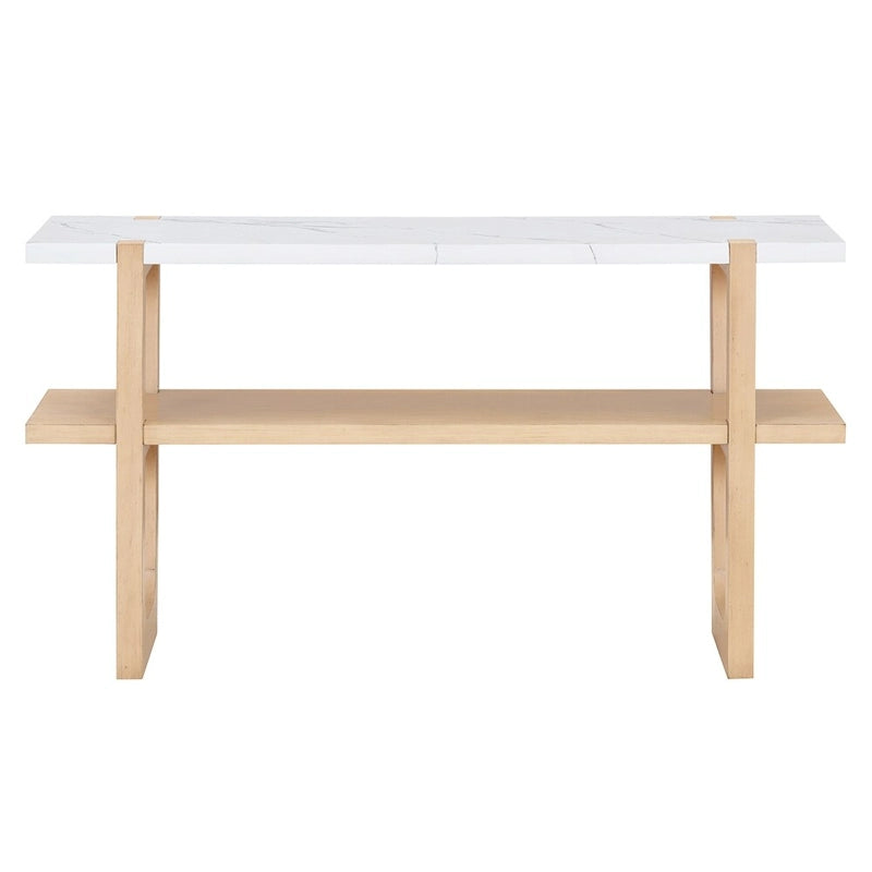 Console avec étagère – Naturel / Gris lavé / Bleu marine / Blanc antique / Espresso, dessus en bois d'hévéa rétro et effet marbre, utilisateur unique