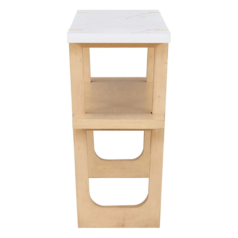 Console avec étagère – Naturel / Gris lavé / Bleu marine / Blanc antique / Espresso, dessus en bois d'hévéa rétro et effet marbre, utilisateur unique