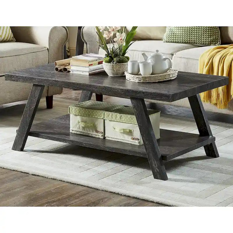 Table basse avec étagère – Blanc / Anthracite / Noir / Expresso, Placage bois dur contemporain, 1 à 2 utilisateurs
