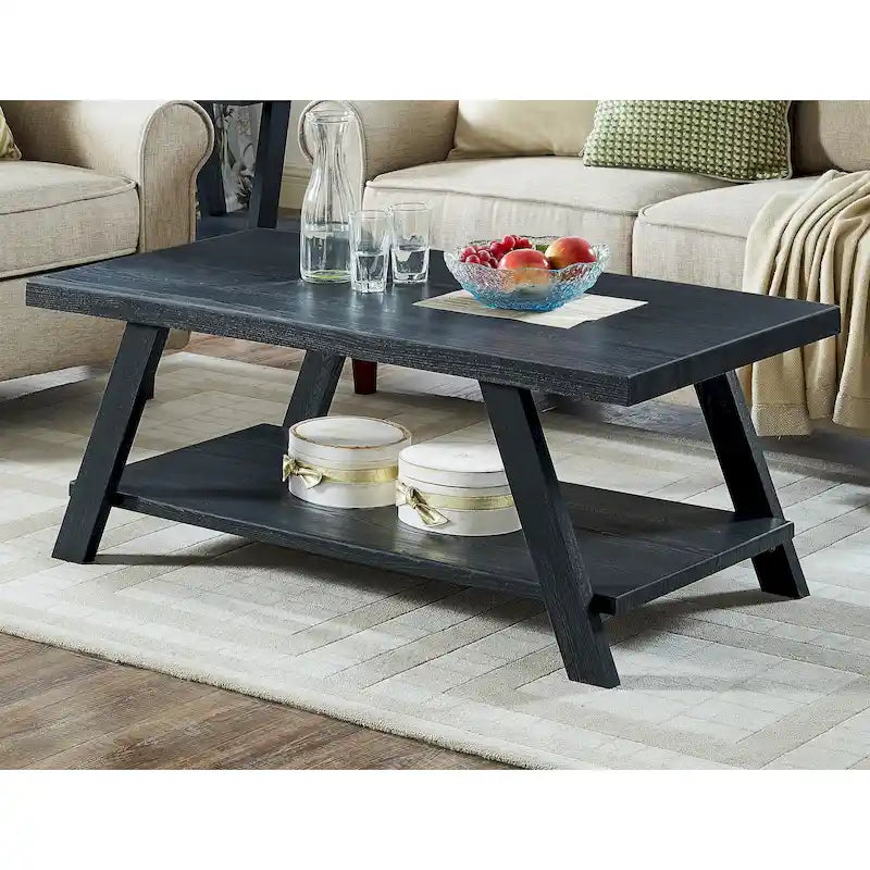 Table basse avec étagère – Blanc / Anthracite / Noir / Expresso, Placage bois dur contemporain, 1 à 2 utilisateurs