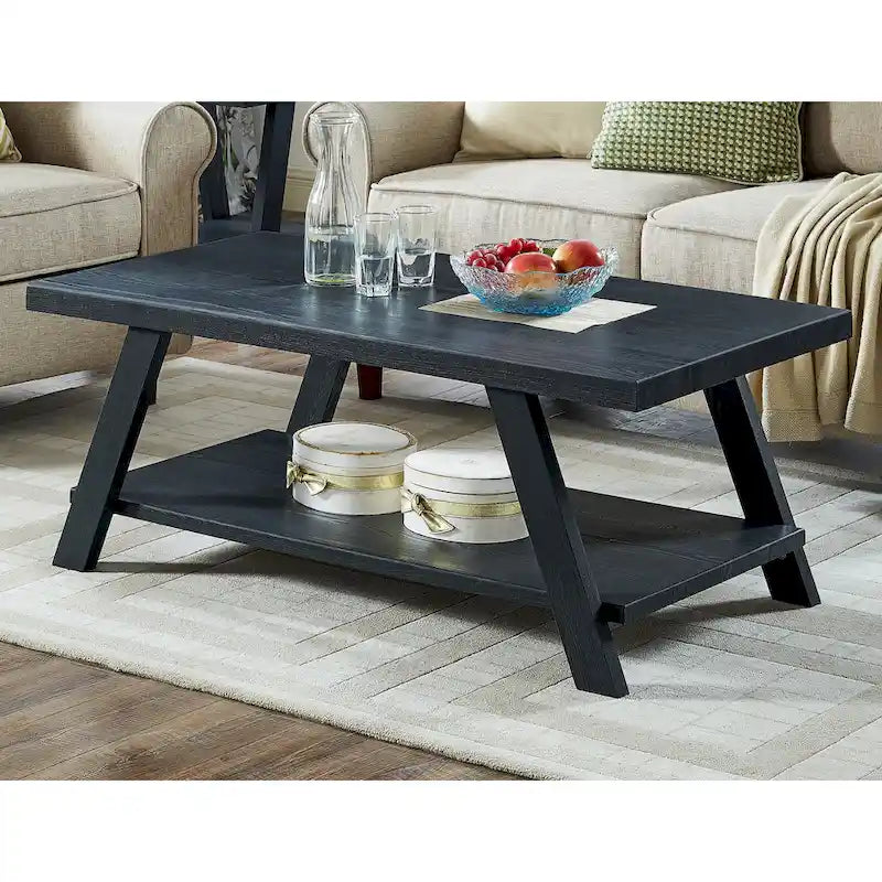 Table basse avec étagère – Blanc / Anthracite / Noir / Expresso, Placage bois dur contemporain, 1 à 2 utilisateurs