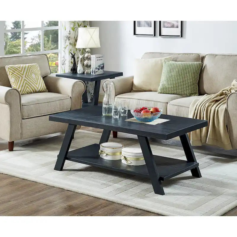 Table basse avec étagère – Blanc / Anthracite / Noir / Expresso, Placage bois dur contemporain, 1 à 2 utilisateurs