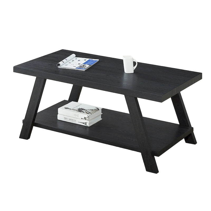 Table basse avec étagère – Blanc / Anthracite / Noir / Expresso, Placage bois dur contemporain, 1 à 2 utilisateurs