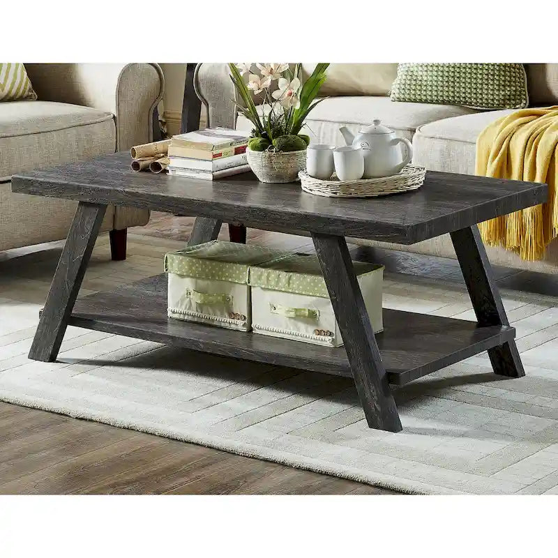 Table basse avec étagère – Blanc / Anthracite / Noir / Expresso, Placage bois dur contemporain, 1 à 2 utilisateurs