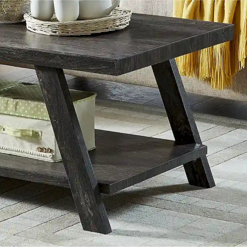 Table basse avec étagère – Blanc / Anthracite / Noir / Expresso, Placage bois dur contemporain, 1 à 2 utilisateurs