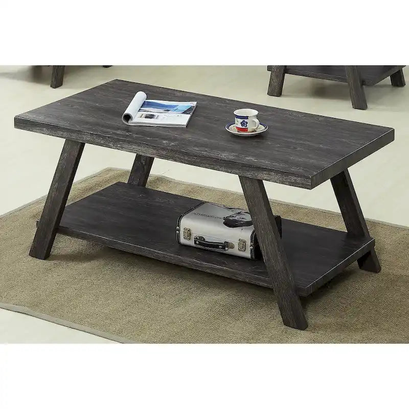 Table basse avec étagère – Blanc / Anthracite / Noir / Expresso, Placage bois dur contemporain, 1 à 2 utilisateurs