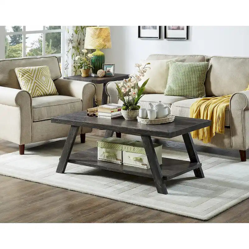 Table basse avec étagère – Blanc / Anthracite / Noir / Expresso, Placage bois dur contemporain, 1 à 2 utilisateurs
