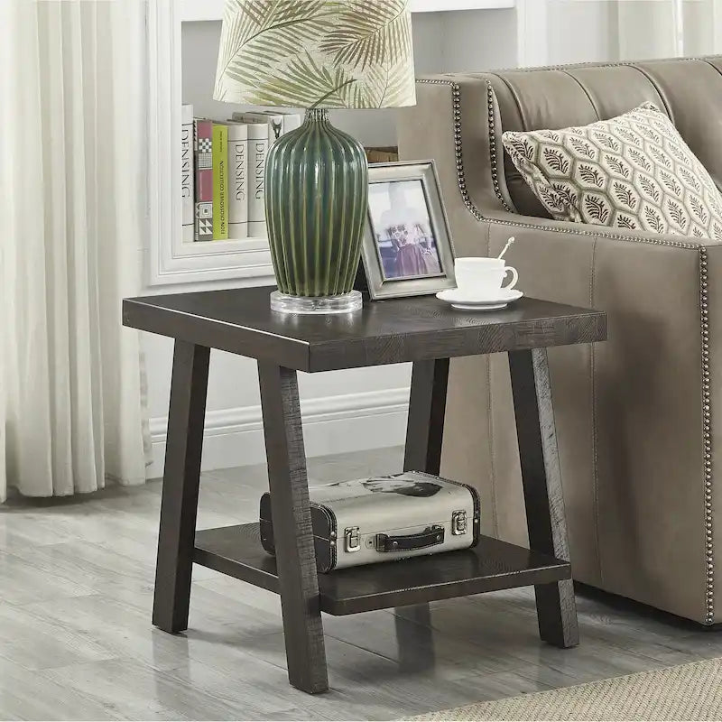 Table d'appoint avec étagère – Expresso / Blanc, Placage de bois dur contemporain, Un seul utilisateur
