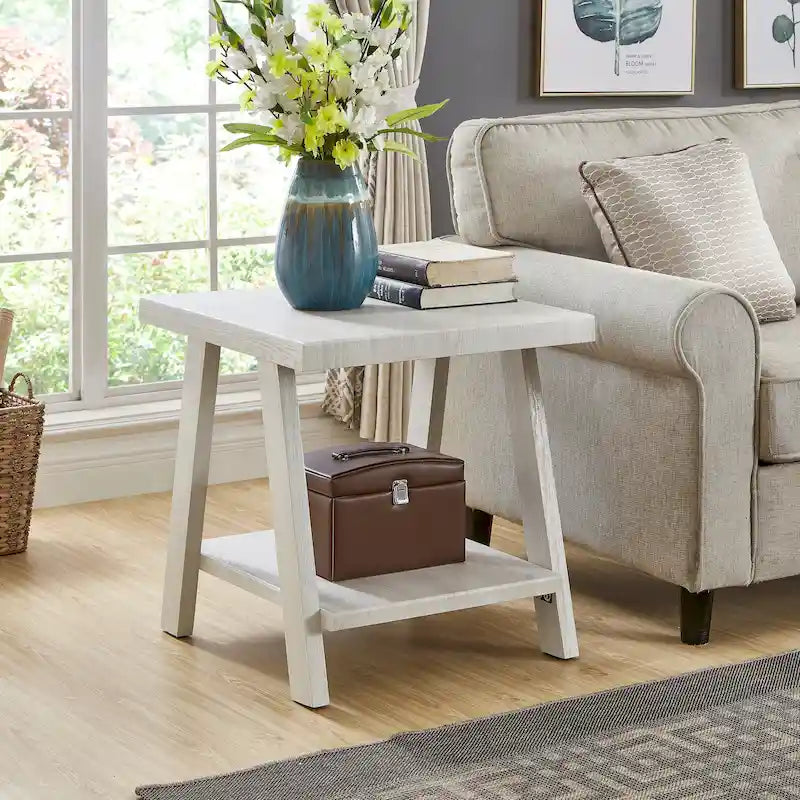 Table d'appoint avec étagère – Expresso / Blanc, Placage de bois dur contemporain, Un seul utilisateur