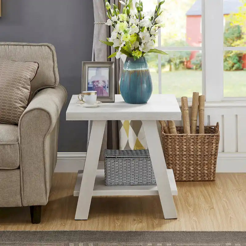 Table d'appoint avec étagère – Expresso / Blanc, Placage de bois dur contemporain, Un seul utilisateur