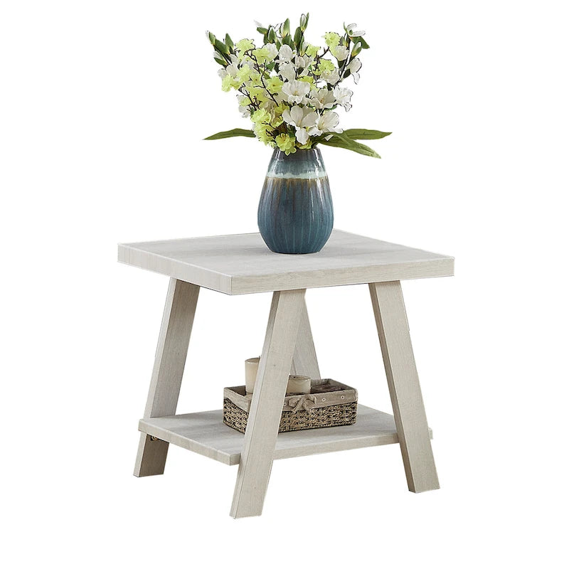 Table d'appoint avec étagère – Expresso / Blanc, Placage de bois dur contemporain, Un seul utilisateur