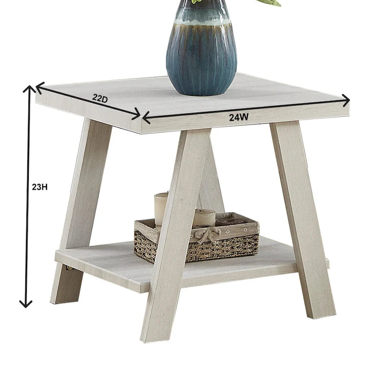 Table d'appoint avec étagère – Expresso / Blanc, Placage de bois dur contemporain, Un seul utilisateur