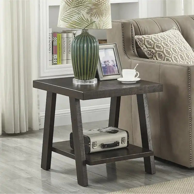 Table d'appoint avec étagère – Expresso / Blanc, Placage de bois dur contemporain, Un seul utilisateur