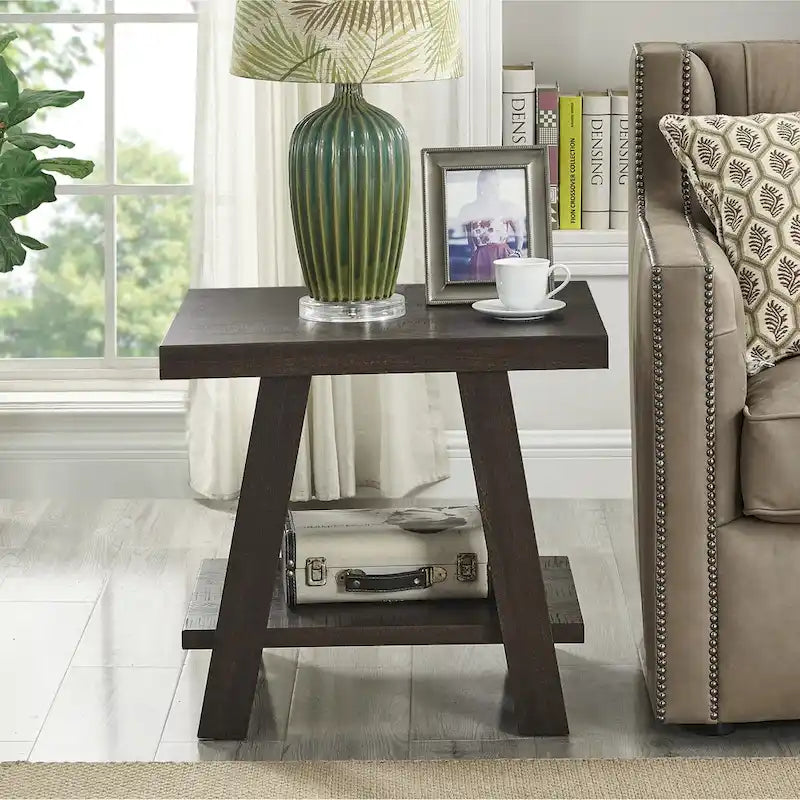 Table d'appoint avec étagère – Expresso / Blanc, Placage de bois dur contemporain, Un seul utilisateur