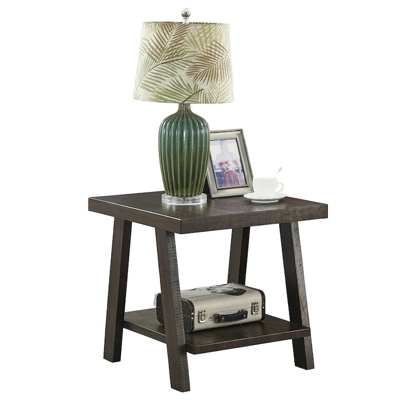 Table d'appoint avec étagère – Expresso / Blanc, Placage de bois dur contemporain, Un seul utilisateur