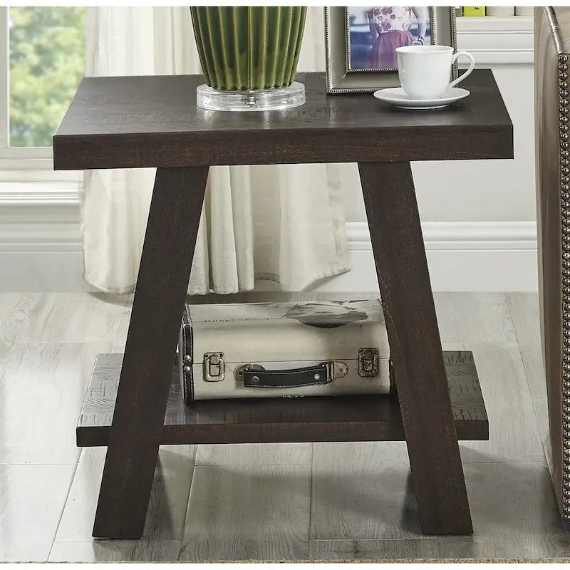 Table d'appoint avec étagère – Expresso / Blanc, Placage de bois dur contemporain, Un seul utilisateur
